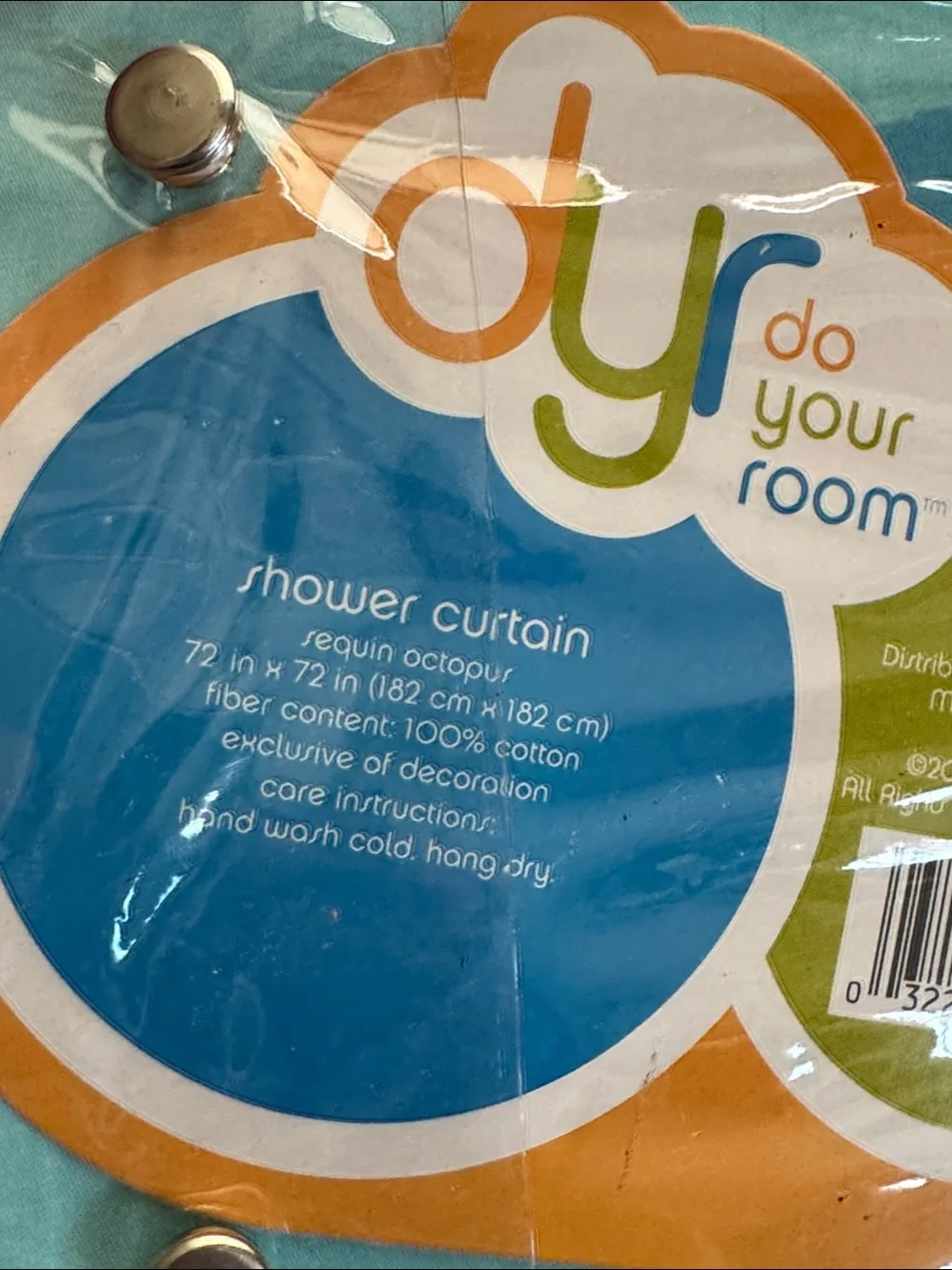 DYR Aqua Blue sequinned  octopus Kids Shower Curtain new in packaging